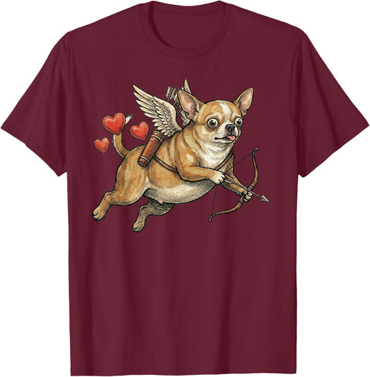 Funny Chihuahua Cupid Dog with Bow and Arrow Valentine T-Shirt - T-Shirt | Maroon