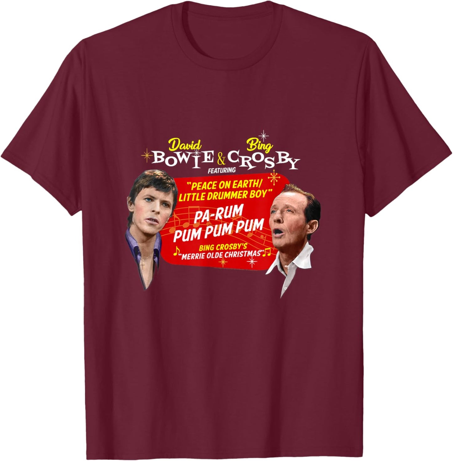Official Bing Crosby David Bowie Christmas Music T-Shirt - T-Shirt | Maroon