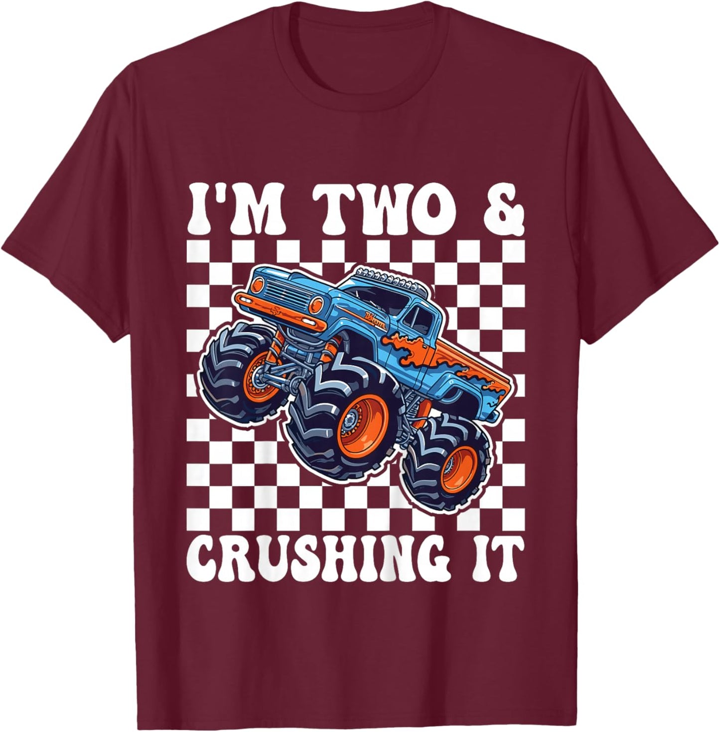 Birthday Monster Truck 2 Year Old Boys 2nd Birthday Party T-Shirt - T-Shirt | Maroon