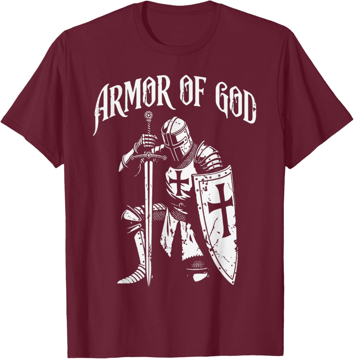 Vintage Christian Knight Armor of God T-Shirt - T-Shirt | Maroon