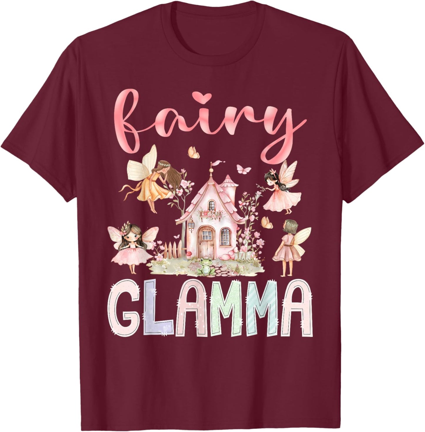 Fairy Glamma Magical Floral Funny Birthday Girl Fairytale T-Shirt - T-Shirt | Maroon