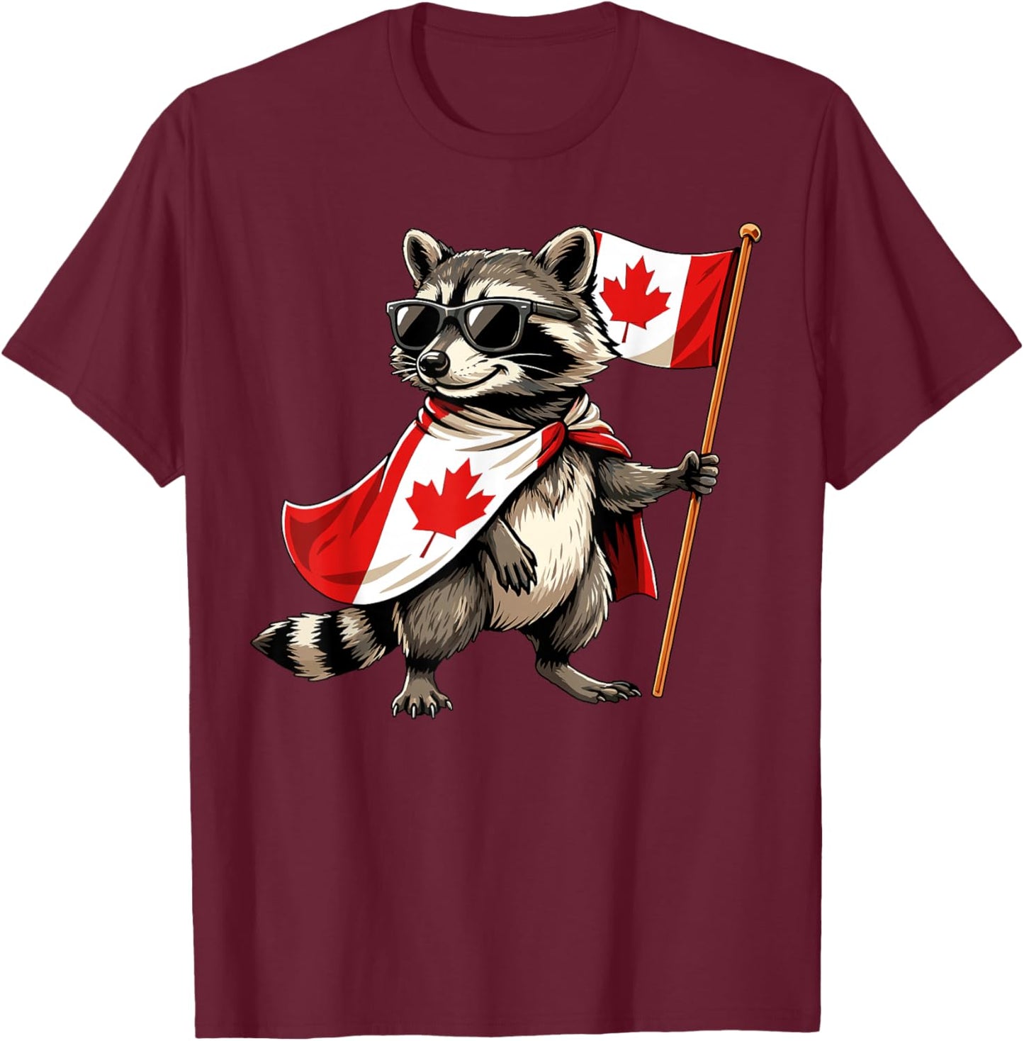 Proud Canadian Raccoon Men Women Kids Funny Canada T-Shirt - T-Shirt | Maroon