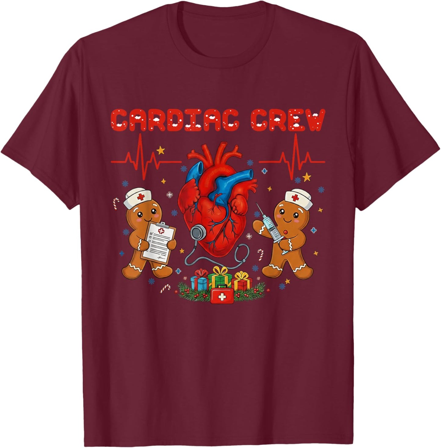 Cardiac Christmas Crew Techs Secretary T-Shirt - T-Shirt | Maroon