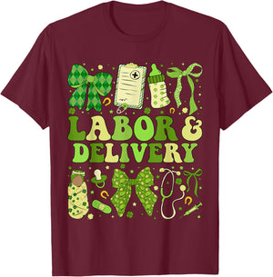 St Patricks Labor and Delivery Nurse Coquette L&D Patrick’s T-Shirt - T-Shirt | Maroon