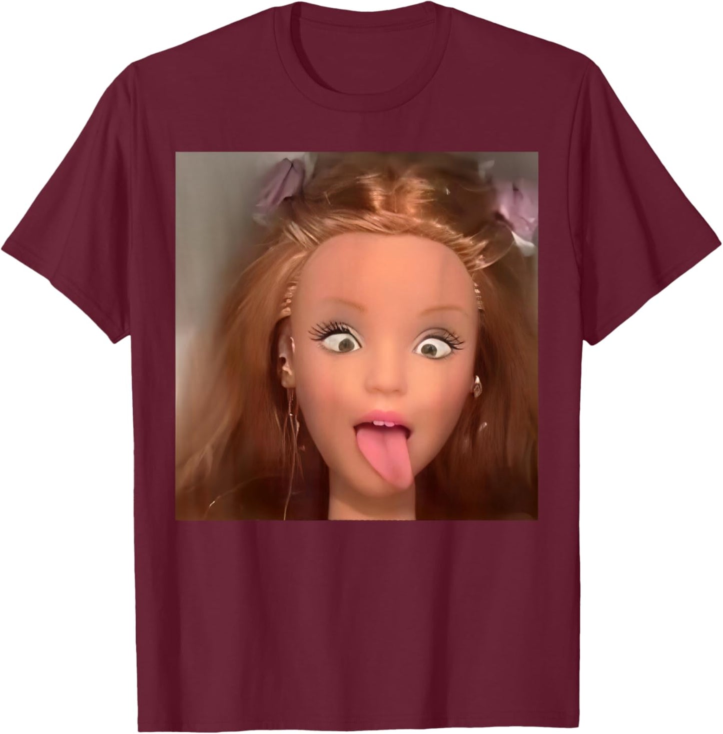 Funny Doll Face Meme T-Shirt - T-Shirt | Maroon