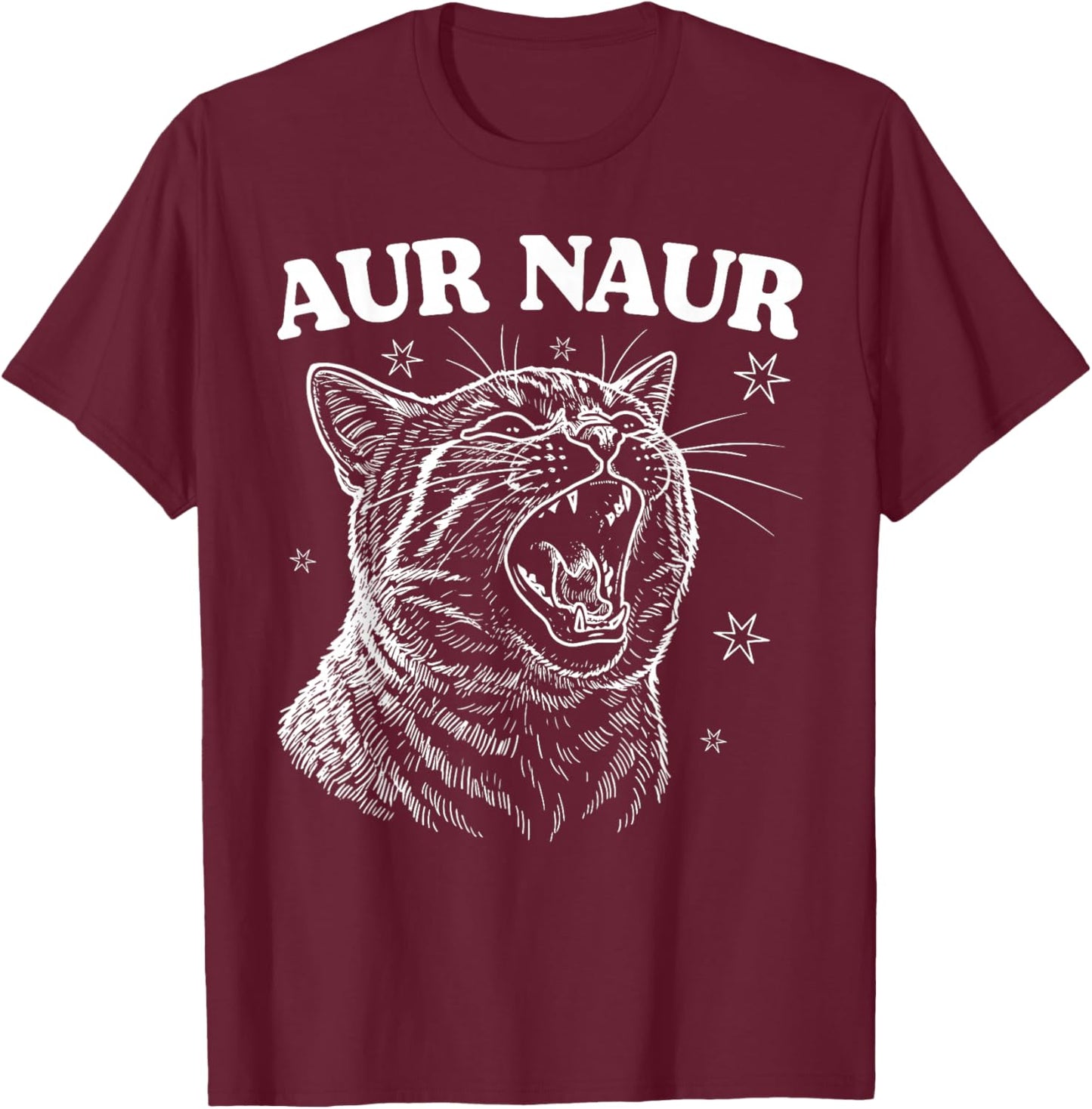 AUR Naur Cat Retro Funny Oh No Surprised Cat Animal Lover T-Shirt - T-Shirt | Maroon