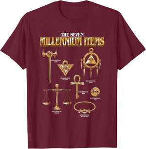 Yu-Gi-Oh! The Seven Millenium Items Chart Anime T-Shirt - T-Shirt | Maroon