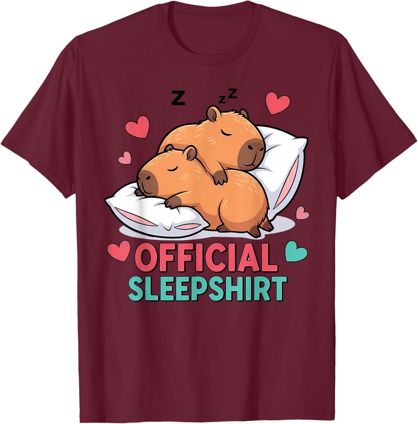 Cute Capybara Official Sleepshirt Cozy Sleep Valentine's Day T-Shirt - T-Shirt | Maroon