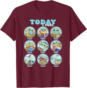 Star Wars The Mandalorian and Grogu Today I Feel Grid T-Shirt - T-Shirt | Maroon
