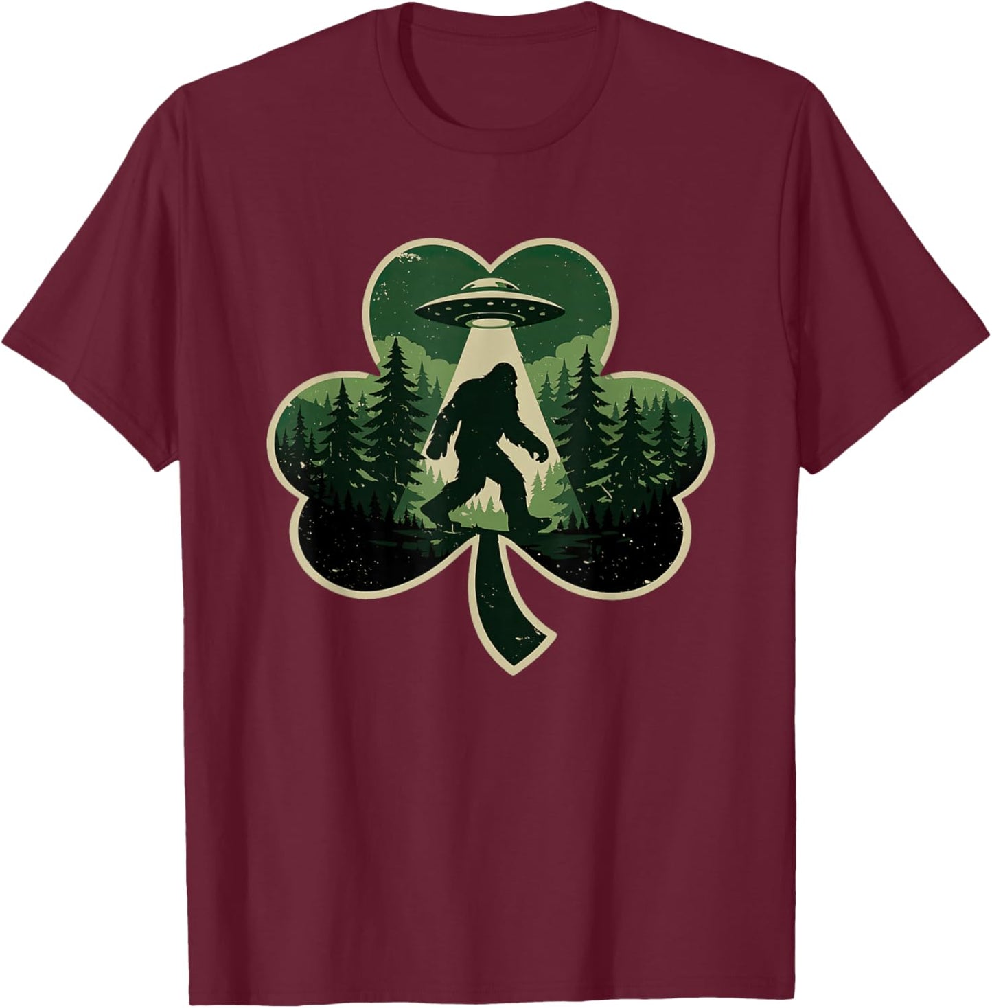 Irish Bigfoot St Patricks Day Shamrock Sasquatch UFO Men Boy T-Shirt - T-Shirt | Maroon