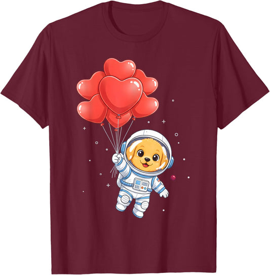 Funny Astronaut Golden Retriever Dog Heart for Kids Boys T-Shirt - T-Shirt | Maroon