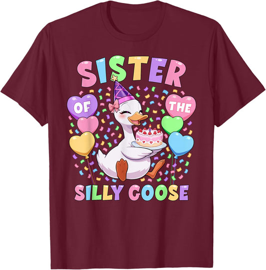 Sister of The Silly Goose First Birthday Matching Family T-Shirt - T-Shirt | Maroon