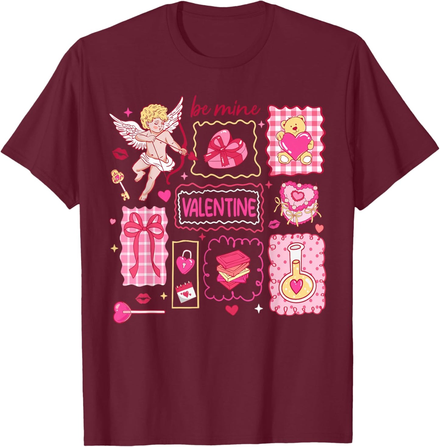 Preppy Valentine Be Mine Cute Coquette Bow Girl Women Kid T-Shirt - T-Shirt | Maroon