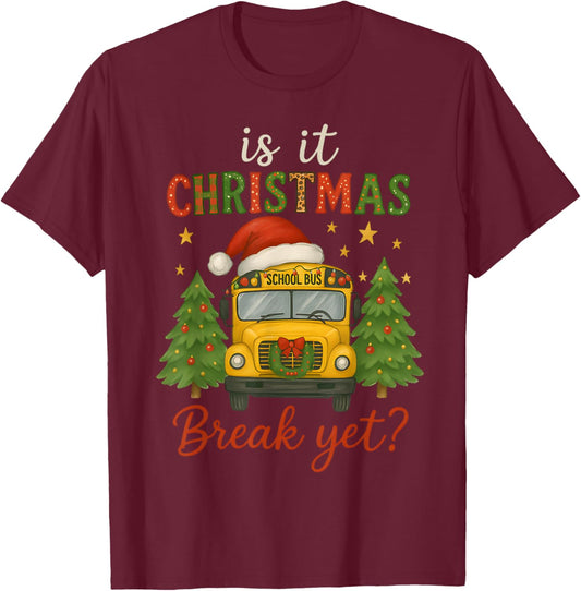 is It Christmas Break Yet School Bus Xmas Tree Lights Pajama T-Shirt - T-Shirt | Maroon