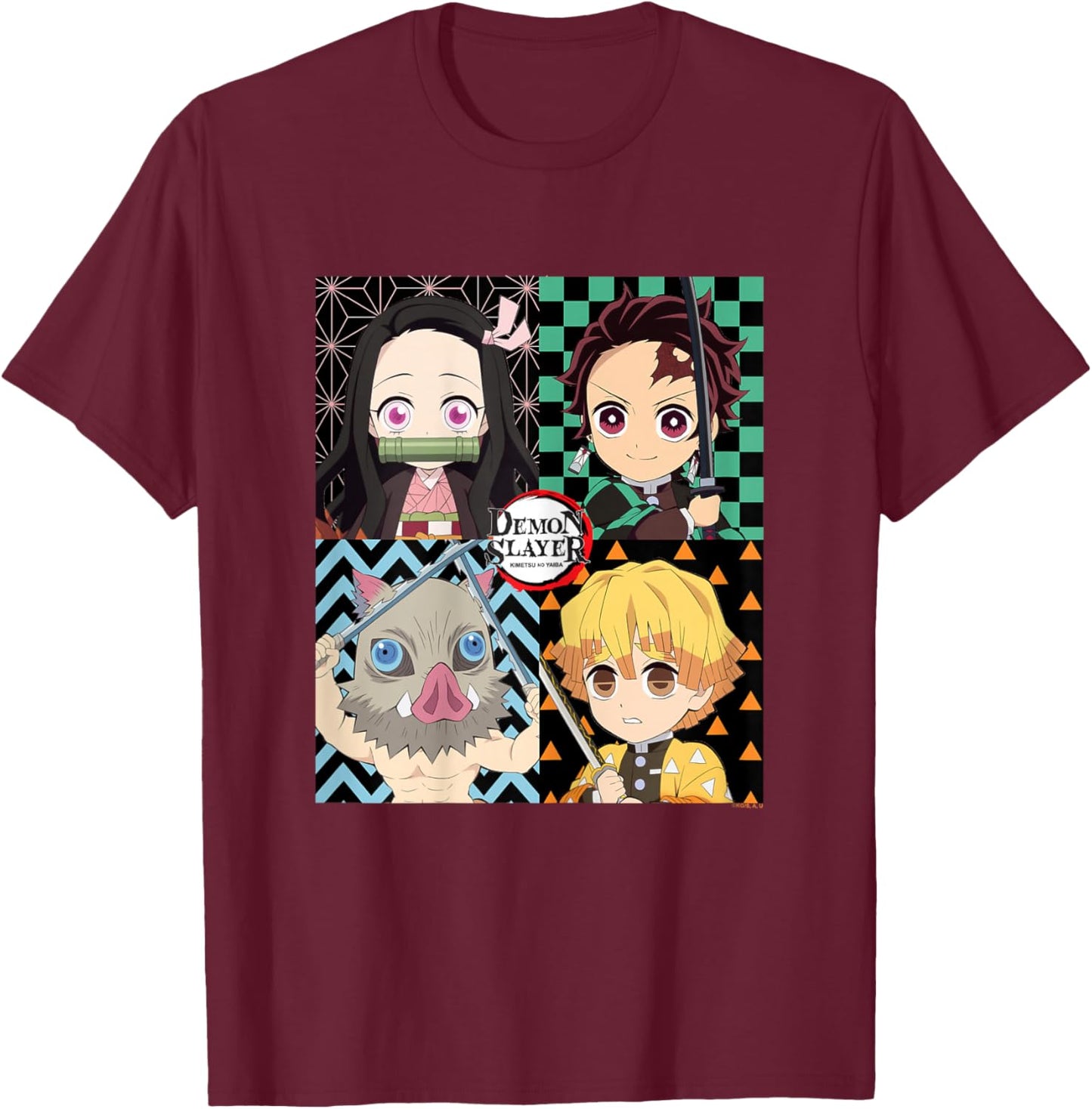 Demon Slayer: Kimetsu no Yaiba Nezuko Tanjiro Zenitsu Kawaii T-Shirt - T-Shirt | Maroon