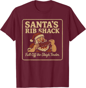 Santa’s Rib Shack BBQ Retro Holiday Design T-Shirt - T-Shirt | Maroon