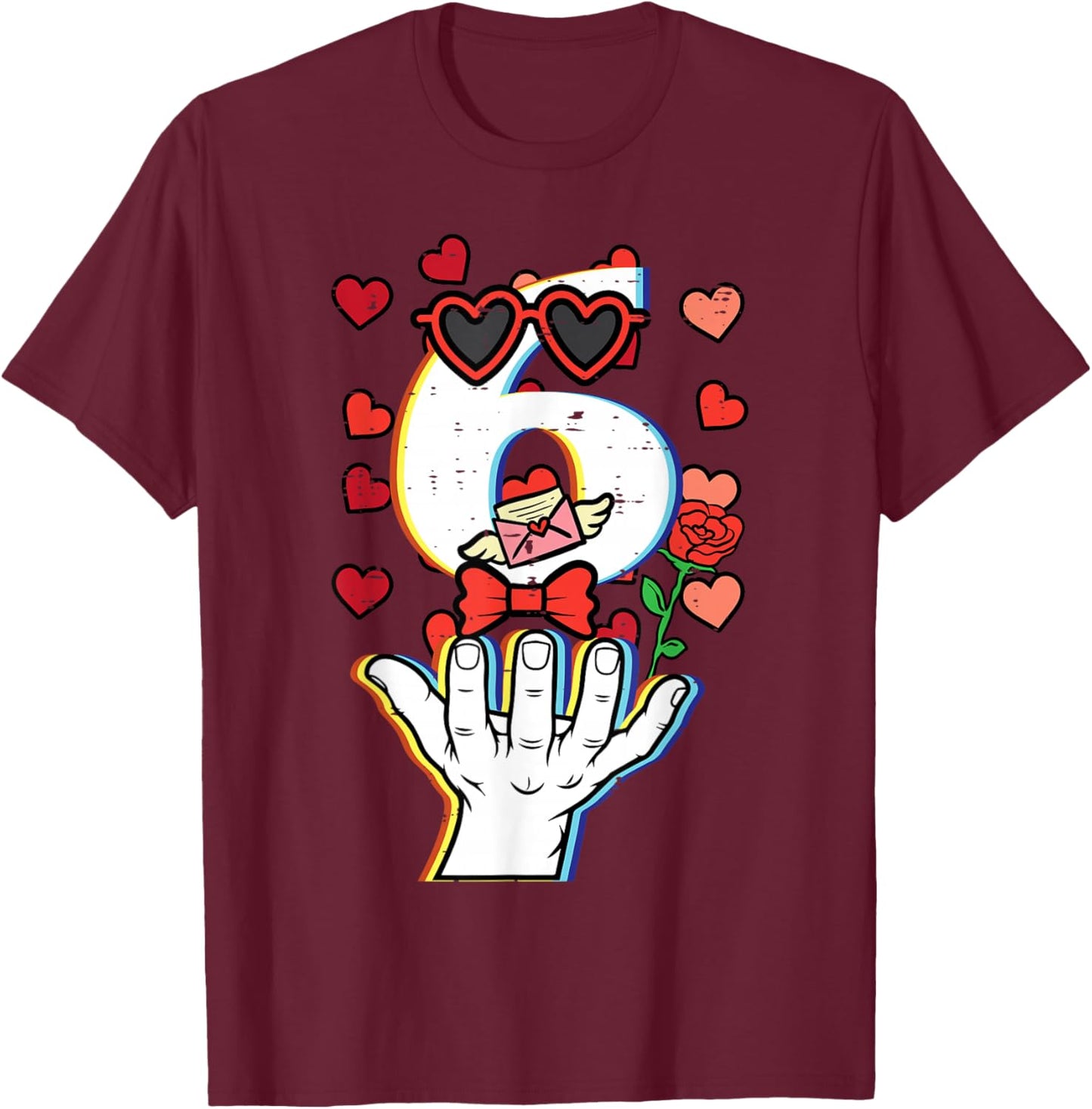 Number 6 Valentines Day 6 7 Meme Matching Kids Boys Youth T-Shirt - T-Shirt | Maroon