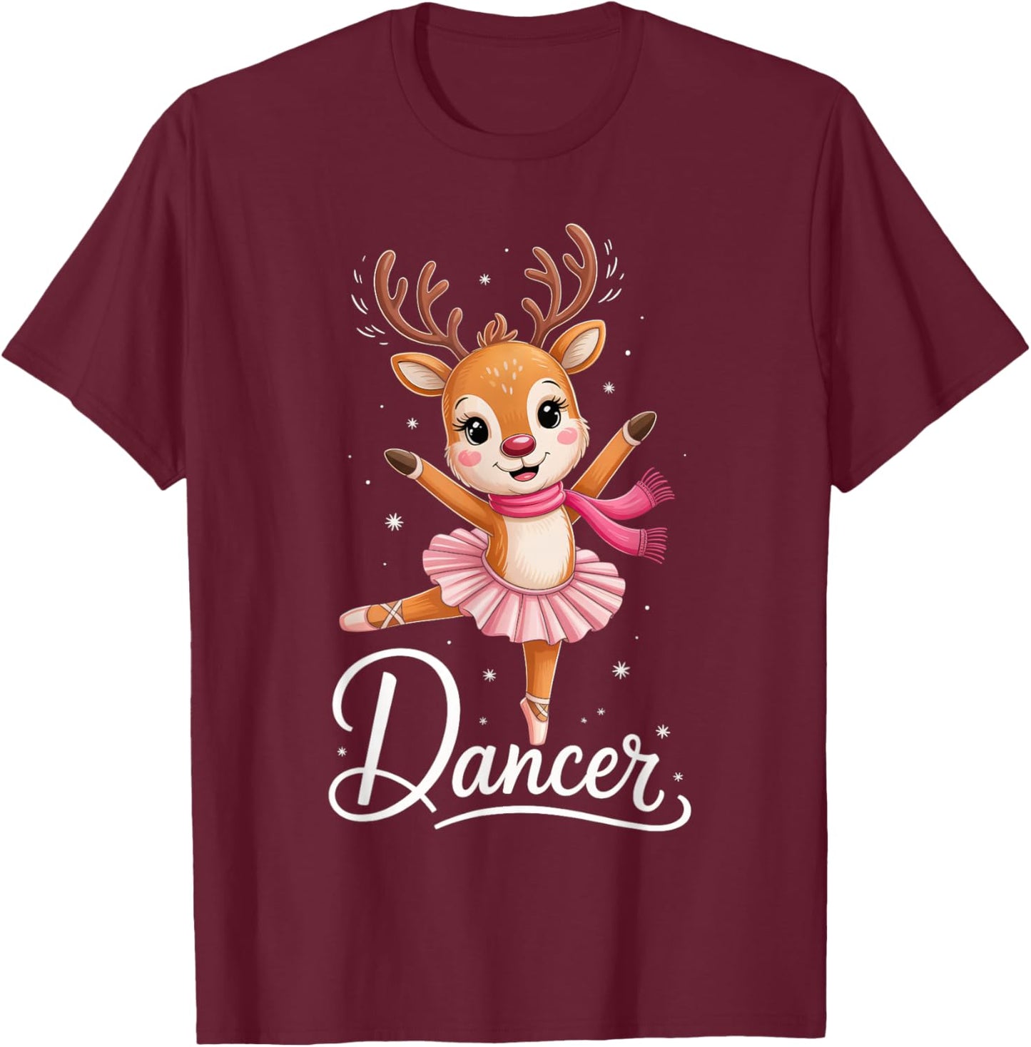 Santa Reindeer Ballet Dancer Cute Christmas Men Women Kids T-Shirt - T-Shirt | Maroon