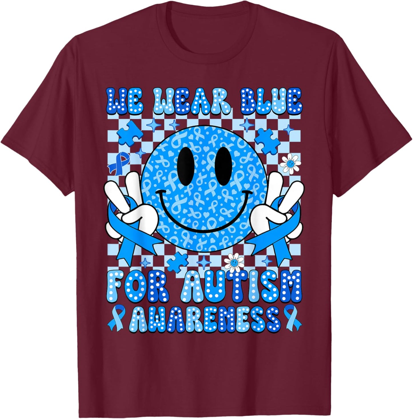I Wear Blue for Autism Awareness Month Men Women Kids Autism T-Shirt - T-Shirt | Maroon
