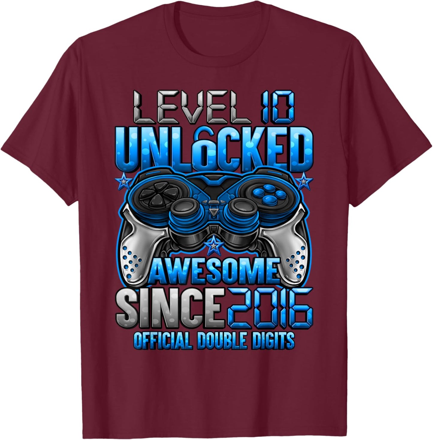 Official Double Digits Level 10 Unlocked 10th Birthday Boy T-Shirt - T-Shirt | Maroon