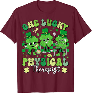 Groovy One Lucky Physical Therapist St Patrick's Day Therapy T-Shirt - T-Shirt | Maroon