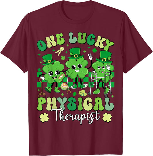 Groovy One Lucky Physical Therapist St Patrick's Day Therapy T-Shirt - T-Shirt | Maroon