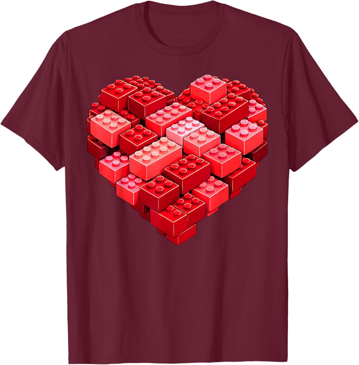 Valentines Day Heart Building Blocks Bricks Boys Kid Toddler T-Shirt - T-Shirt | Maroon
