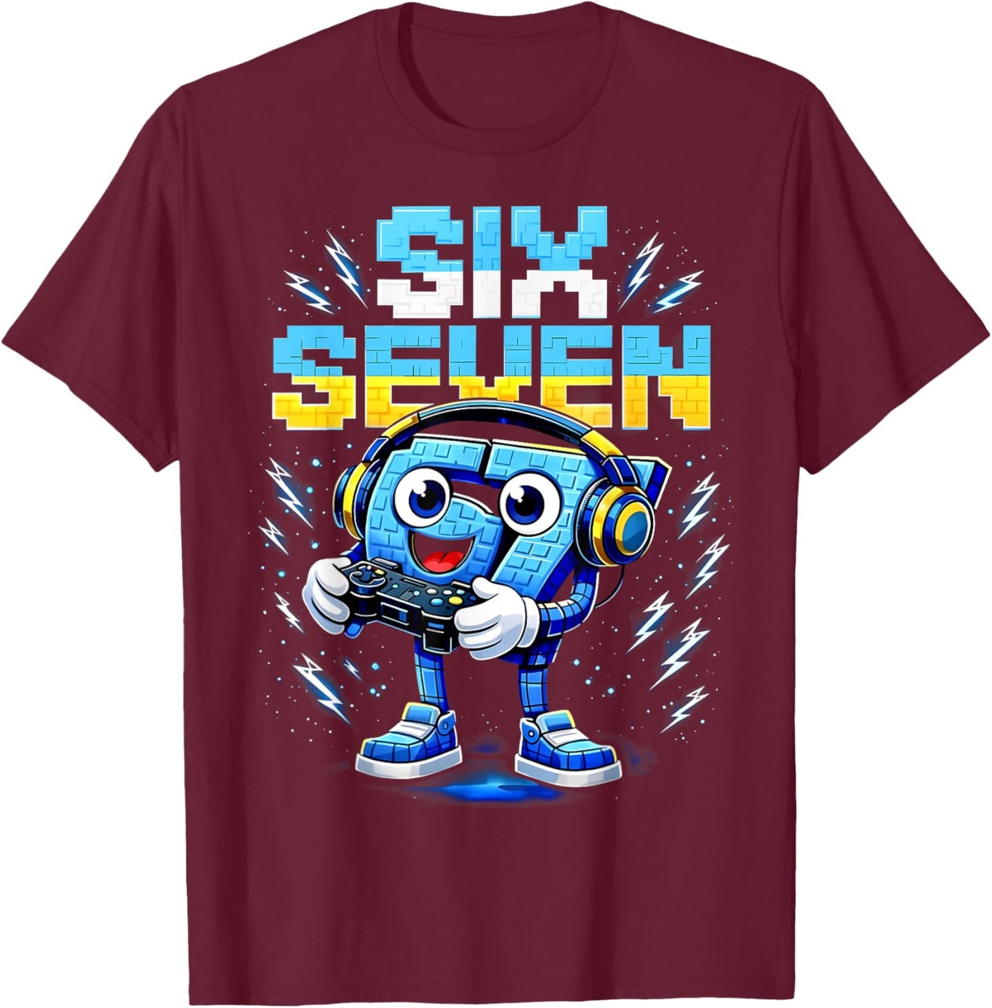 Funny Six Seven 67 Italian Brainrot Gamer Boy Gifts for Kids T-Shirt - T-Shirt | Maroon