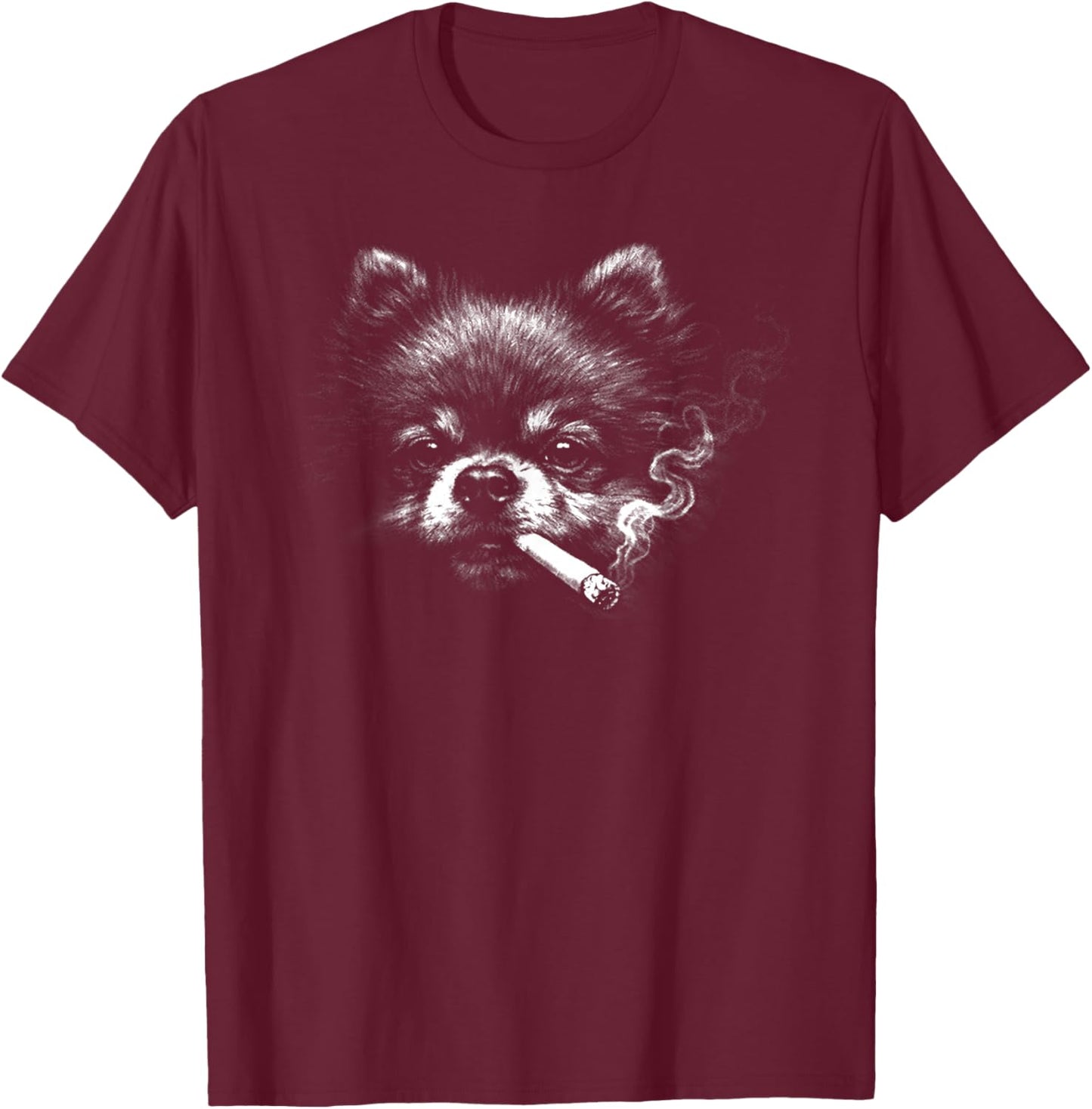 Dog Smoking Funny Pomeranian Smoking Dog Meme T-Shirt - T-Shirt | Maroon