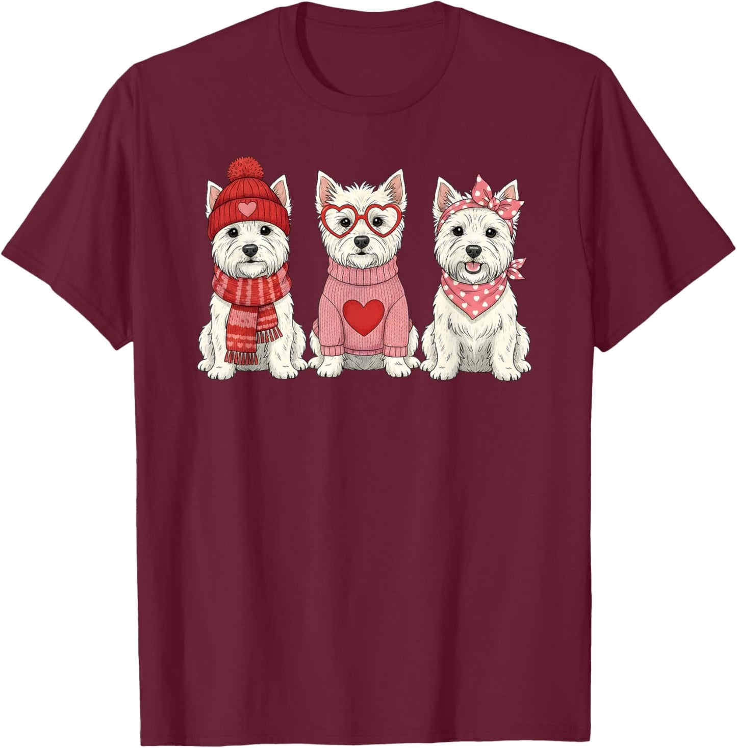 Cute West Highland White Terrier Valentine Westie Dog T-Shirt - T-Shirt | Maroon