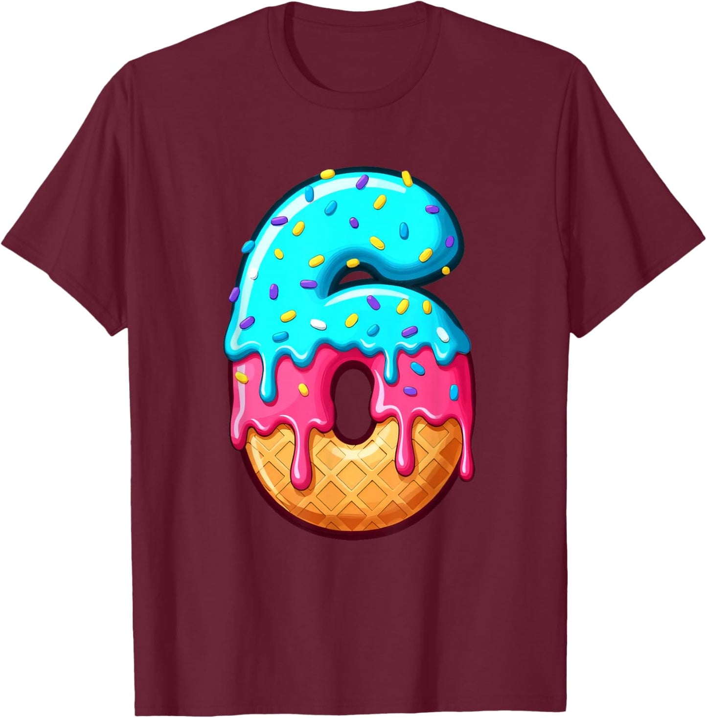 Funny 67 Number 6 Ice Cream Drip Meme Matching Group Costume T-Shirt - T-Shirt | Maroon
