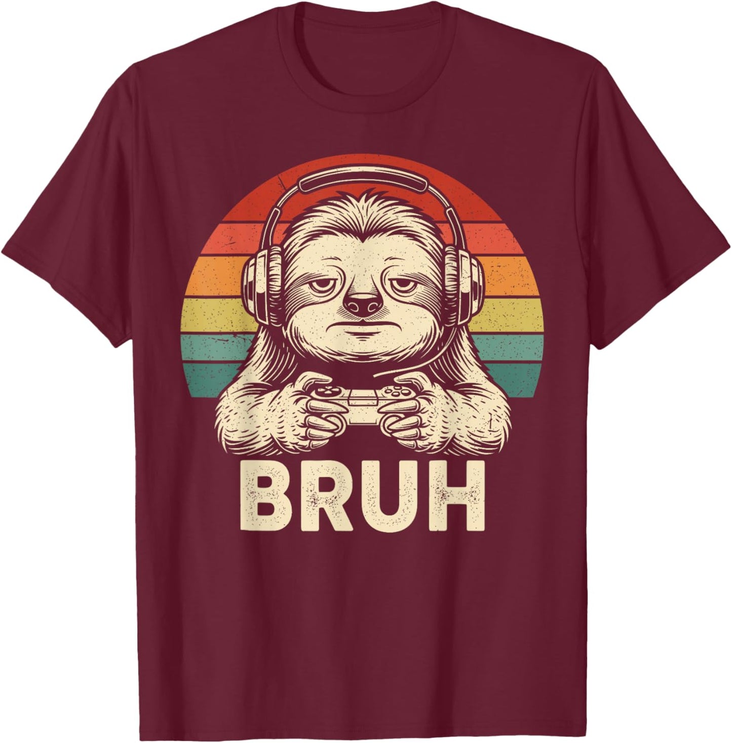 Gamer Sloth Bruh Graphic for Boys Girls Men Women T-Shirt - T-Shirt | Maroon