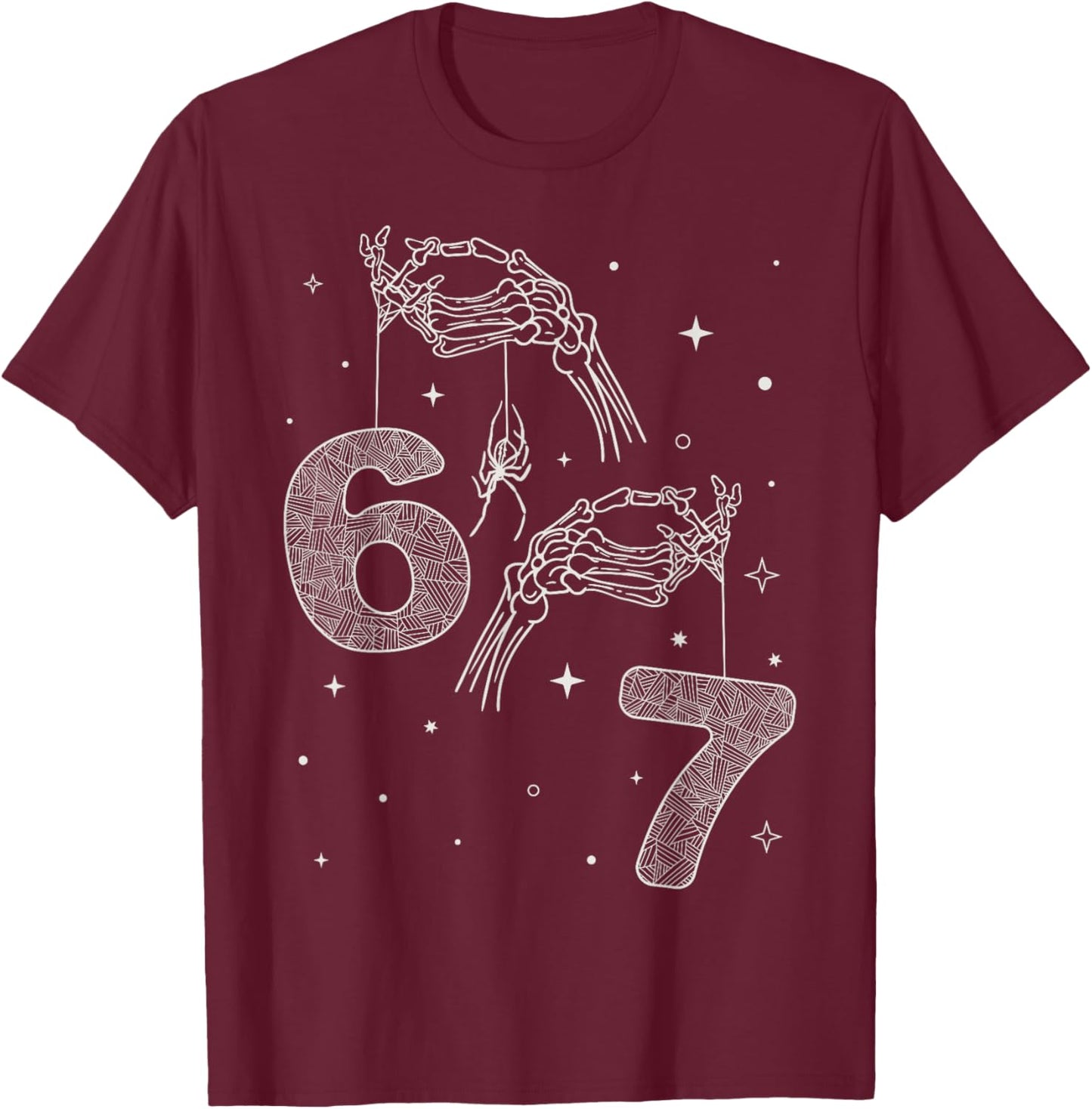 67 Meme Skeleton Hand Funny Halloween Six Seven Teens T-Shirt - T-Shirt | Maroon