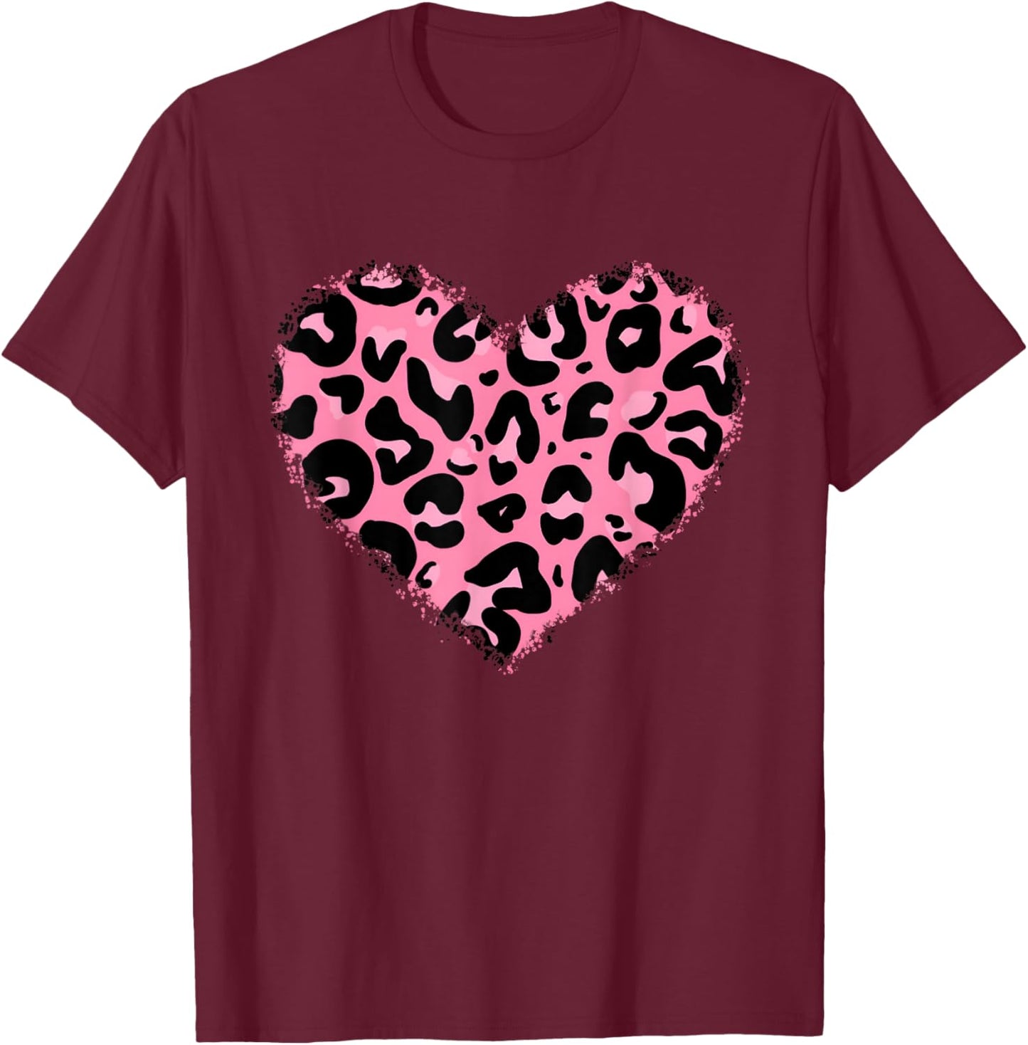 Leopard Cheetah Print Heart Pink Lover Cute Girls & T-Shirt - T-Shirt | Maroon