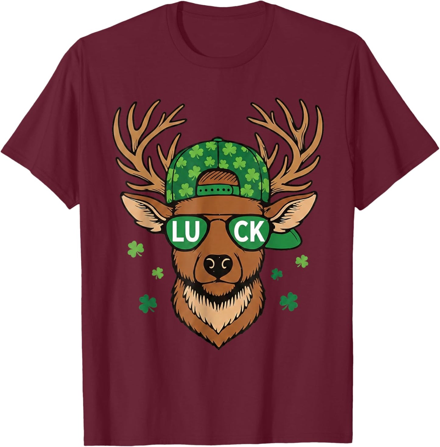 Boys St Patricks Day Lucky Deer Hunting Shamrock Kids Youth T-Shirt - T-Shirt | Maroon