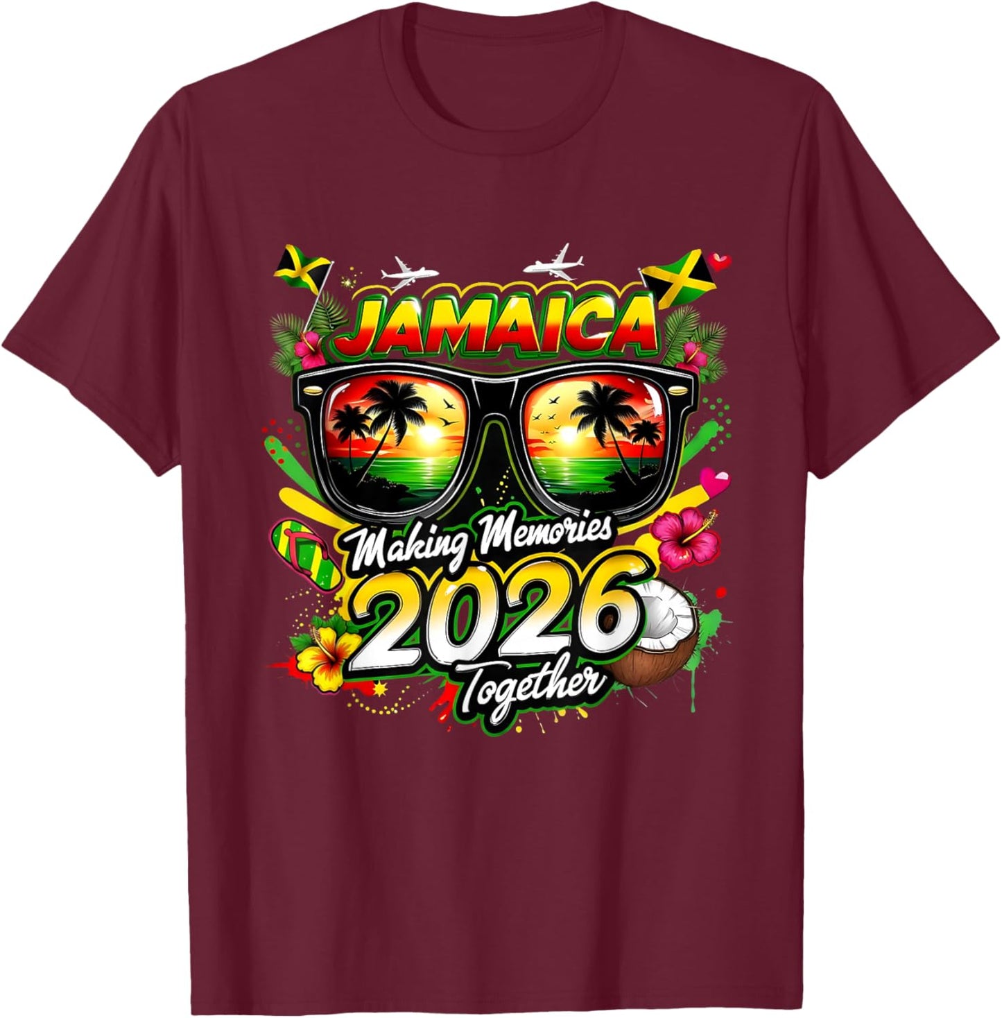 Jamaica 2026 Tropical Family Vacation Making Memories T-Shirt - T-Shirt | Maroon