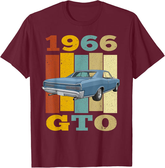 Vintage 66 1966 GTO Silhouette Muscle Car T-Shirt - T-Shirt | Maroon