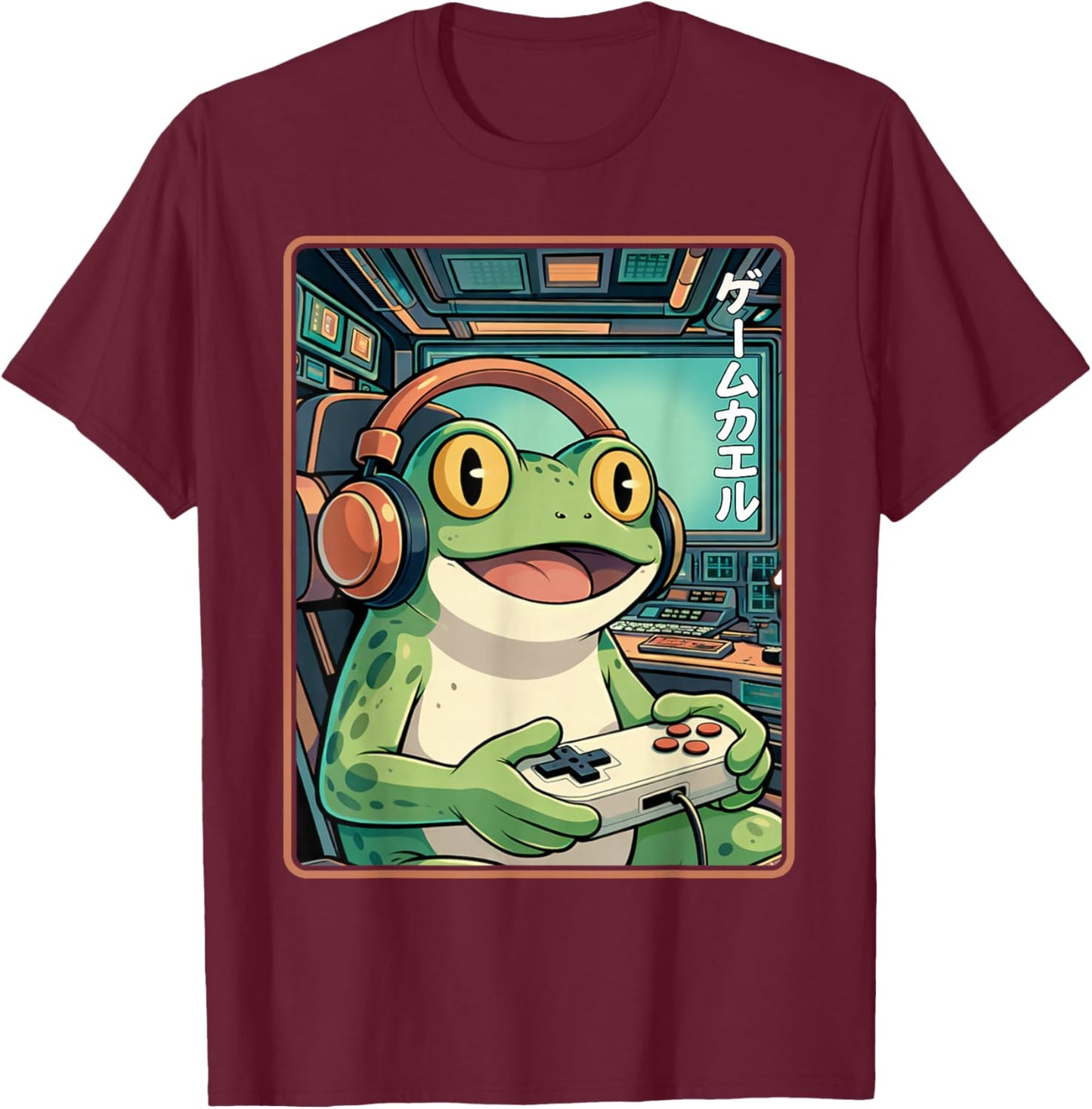 Anime Frog Gamer Funny Japanese Gaming Frog Men Women Boys T-Shirt - T-Shirt | Maroon