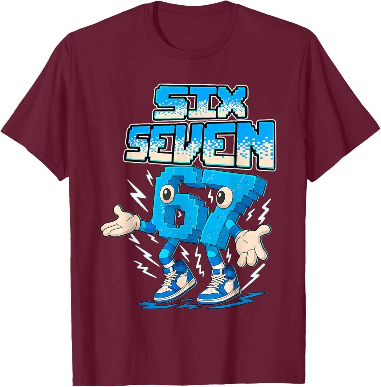 67 Six Seven 6-7 Funny Brainrot Boys Girls Kids Gaming Meme T-Shirt - T-Shirt | Maroon