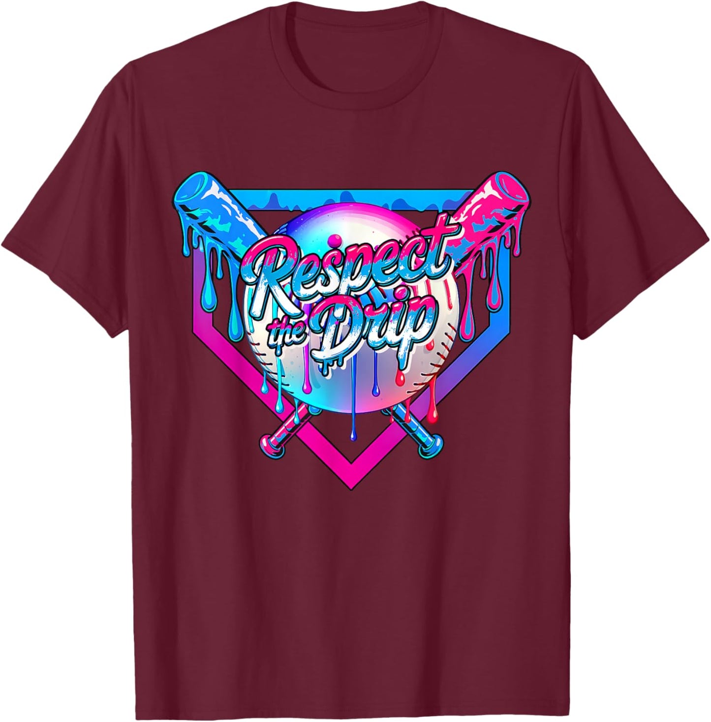 Respect The Drip Baseball Ice Cream for Kids Boys Youth T-Shirt - T-Shirt | Maroon