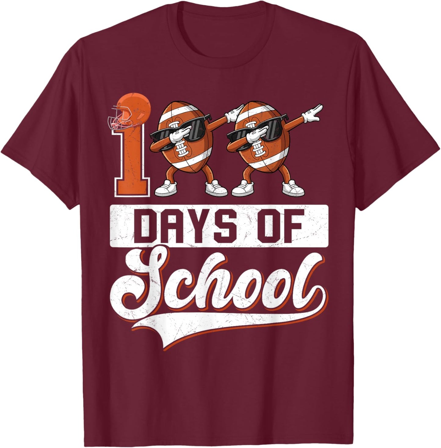 Toddler 100 Days of School Boys 100th Day of School Football T-Shirt - T-Shirt | Maroon