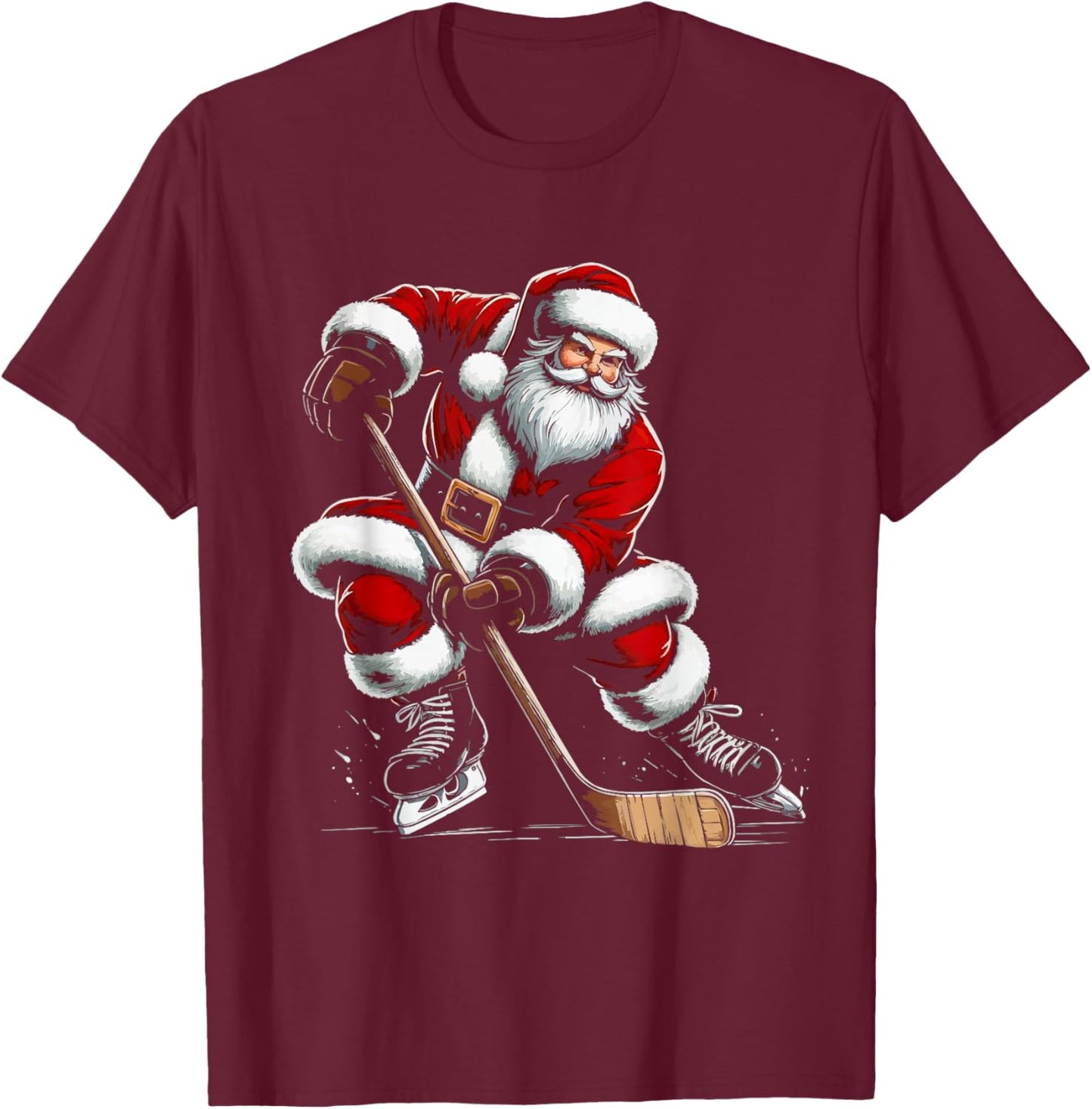 Hockey Santa Hockey Fans Christmas Lovers for Boys Man Women T-Shirt - T-Shirt | Maroon