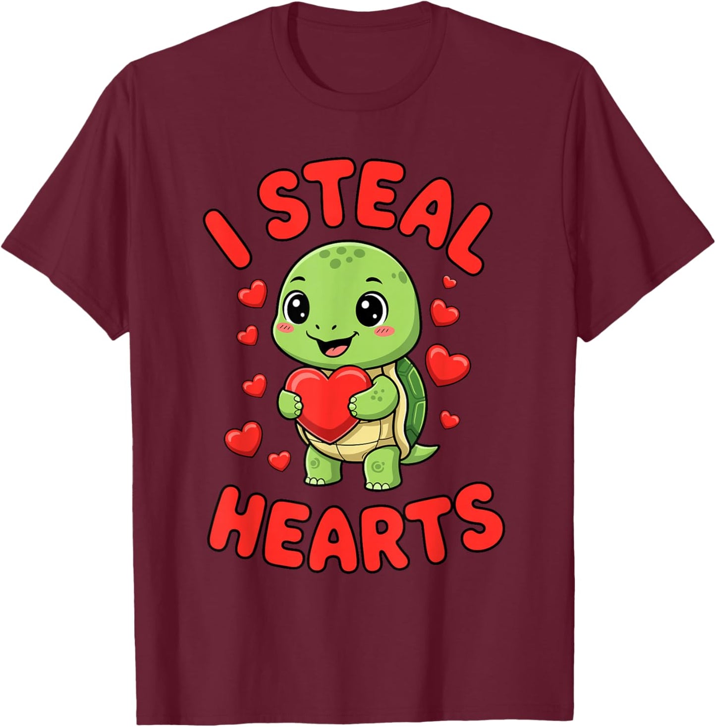 I Steal Hearts Valentine's Day Turtle T-Shirt - T-Shirt | Maroon