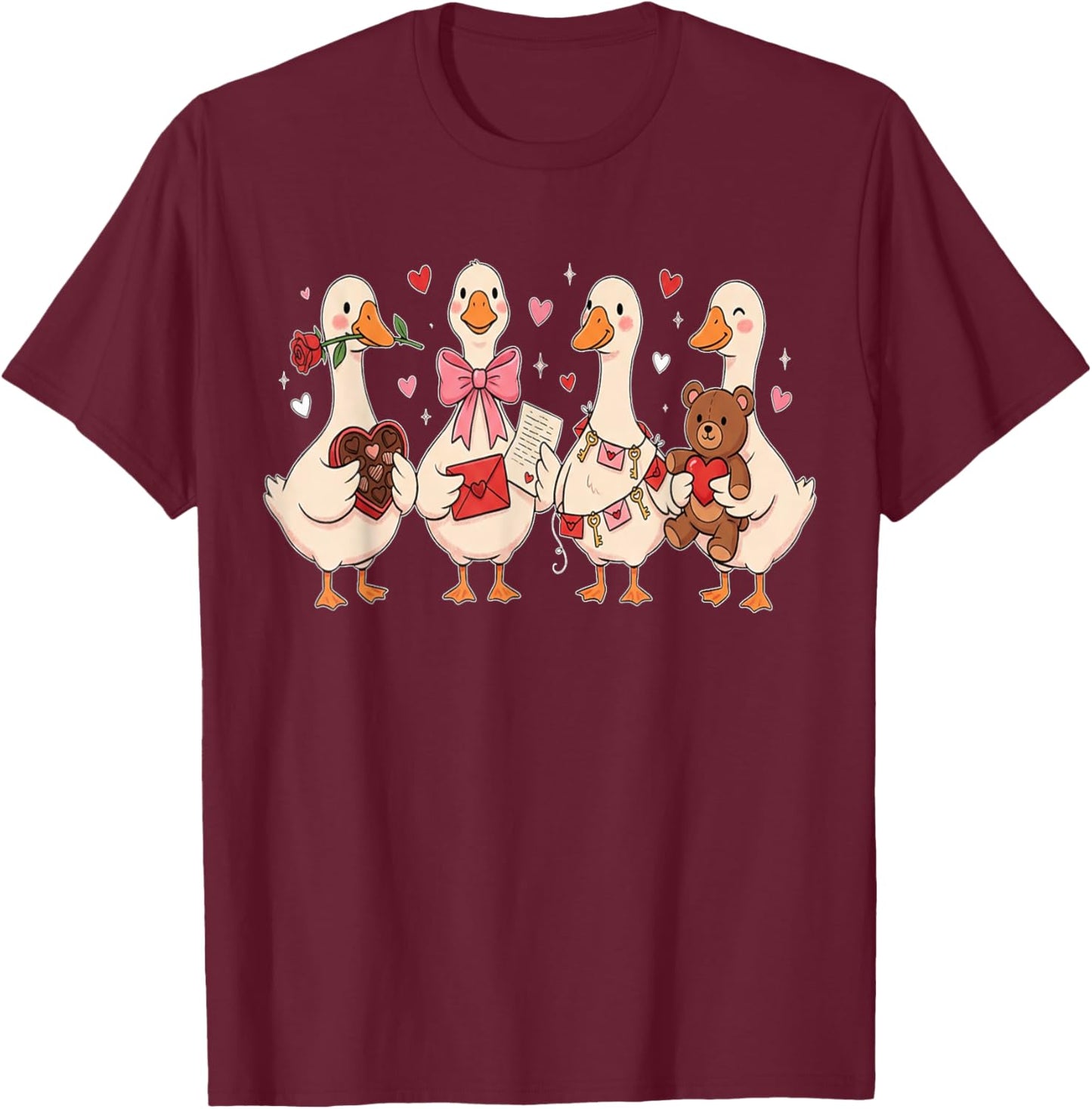 Cute Goose Valentine Girl Hearts Women Happy Valentines T-Shirt - T-Shirt | Maroon