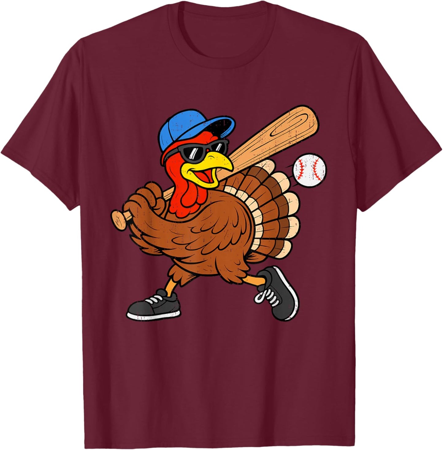 Funny Turkey Baseball Thanksgiving Sports Humor Men Boy Kids T-Shirt - T-Shirt | Maroon