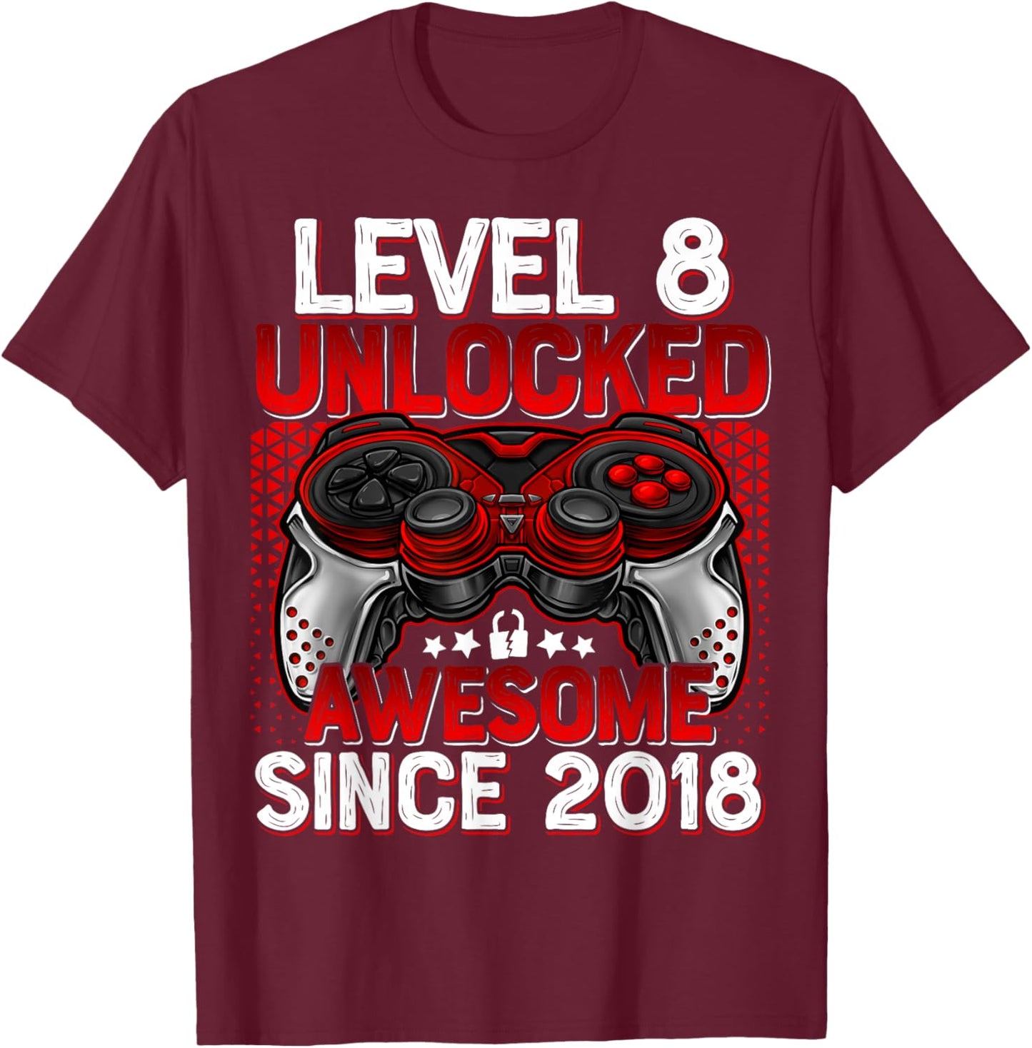 Level 8 Unlocked 8 Year Old Gifts for Boys 8th Birthday Boy T-Shirt - T-Shirt | Maroon