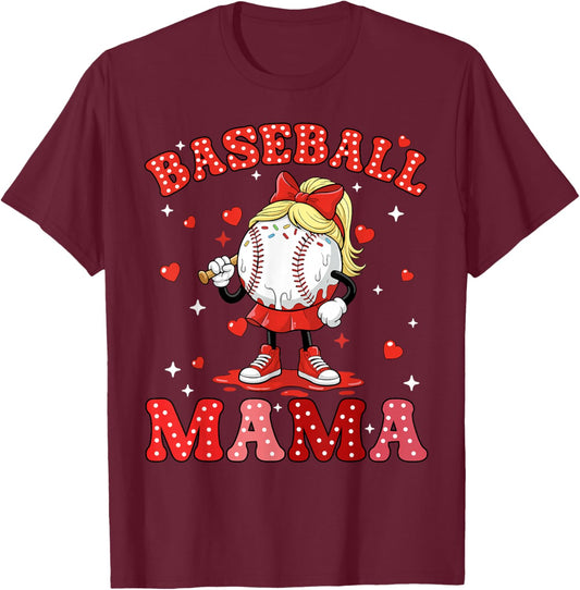 Baseball Mama Sports Mom Baseball Valentine Drip Girls Women T-Shirt - T-Shirt | Maroon