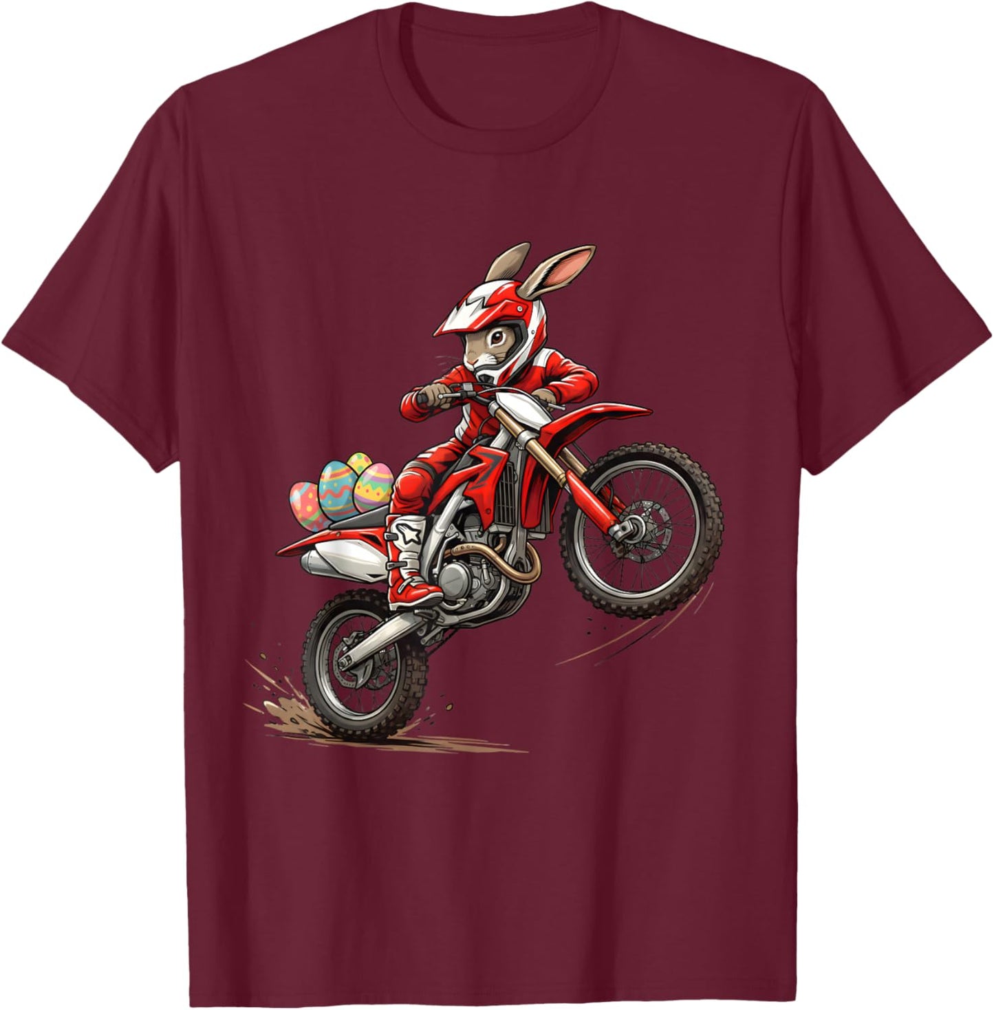 Cool Easter Bunny Dirt Bike Rider Funny Motocross Rabbit T-Shirt - T-Shirt | Maroon