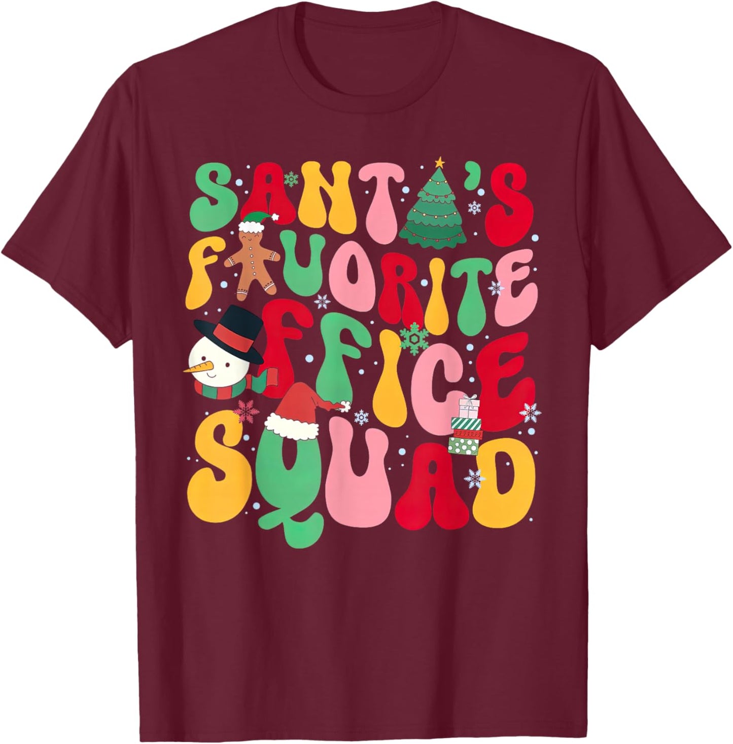 Groovy Santa Favorite Office Squad Christmas Admin Staff T-Shirt - T-Shirt | Maroon