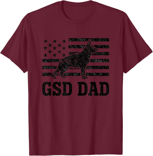 Dog GSD Dad Distressed American Flag German Shepherd T-Shirt - T-Shirt | Maroon